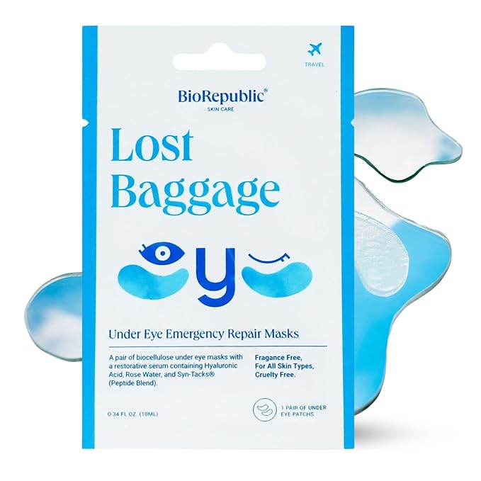 BioRepublic Lost Baggage Under Eye Emergency Repair Mask | Reduces Appearance of Lines, Bags, and Dark Circles Under Eyes | Organic Biocellulose Mask for Moisturization