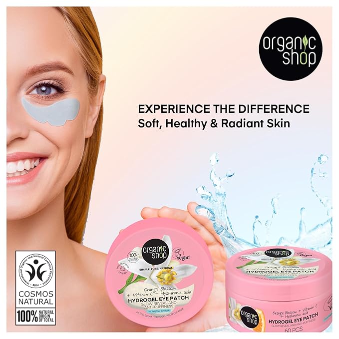 Hyaluronic Acid & Vitamin C Hydrogel Eye Patches for Dark Circles, Anti Puffiness, Deep Hydration, Fight Wrinkles & Fine Lines, Dark Spots, Texture Repair 100% Vegan & Organic. 60 Pcs