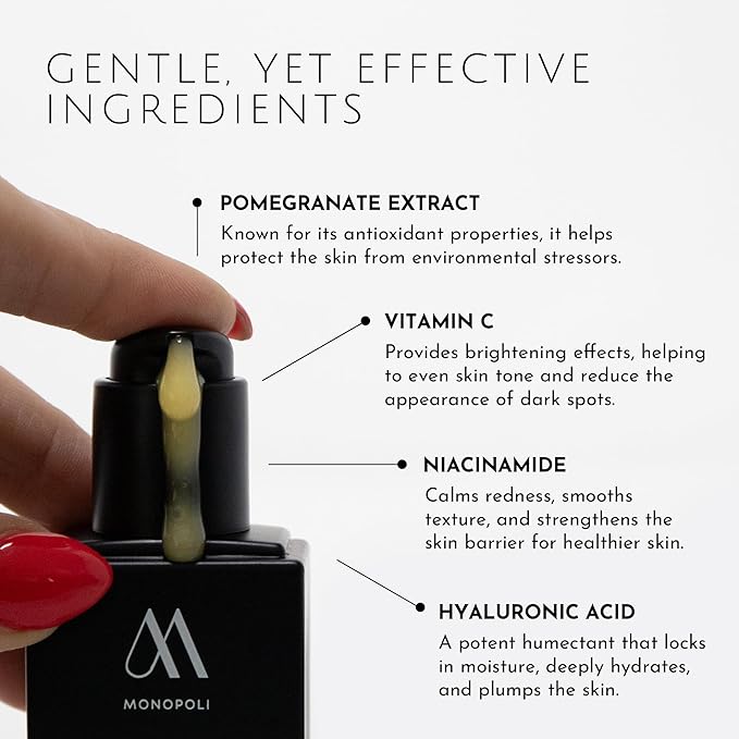 Monopoli Skin Pomegranate 10% Vitamin C Facial Serum | Boost Skin Hydration & Vitality | Fermented Pomegranate for Deep Penetration | Great for Women and Teens | Single 30ml