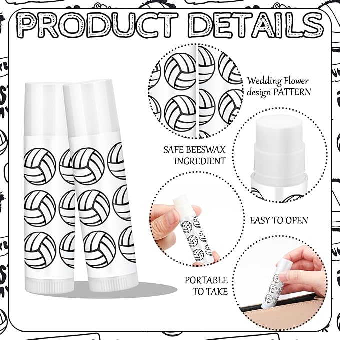 24 Pcs Lip Balm Team Gifts Party Favors - Volleyball Lip Balm Gift for Team Party Guest Supplies (White)