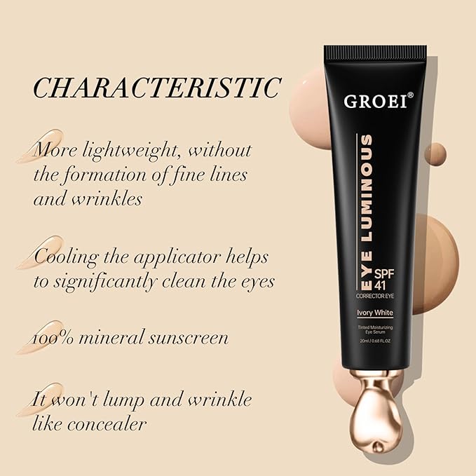 Luminous Eye Corrector Spf 41,Under Eye Corrector for Dark Circles,Undereye Sunscreen & Concealer, Hydrating Serum, Anti Aging Tinted Cream with Peach Undertone (2PCS)