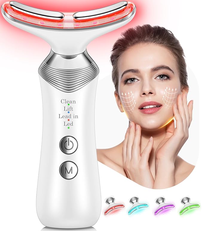 Facial Massager for Face and Neck, 7-in-1 Face Neck Massager Tool with 4 Modes, Beauty Device Facial Massage for at-Home Skin Care