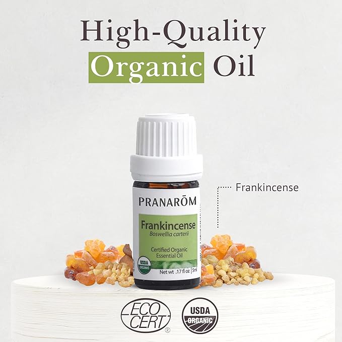 Pranarom USDA Certified Organic Frankincense Essential Oil (5ml), 100% Pure Undiluted Therapeutic Grade from Somalia for Aromatherapy, Diffuser, Skincare, Relaxation, Meditation