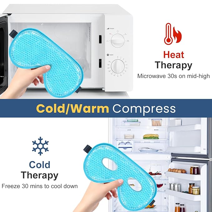 BeeVines Gel Eye Mask, 2 Pack XL Jumbo Size Cooling Ice Masks for Puffy Eyes for Men & Women, Cold & Warm Compress for Post Surgery, Puffiness, Allergies, Sinuses & Migraines