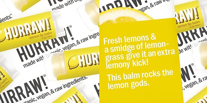 Hurraw! Lemon Lip Balm, 2 Pack: Organic, Certified Vegan, Cruelty and Gluten Free. Non-GMO, 100% Natural Ingredients. Bee, Shea, Soy and Palm Free. Made in USA