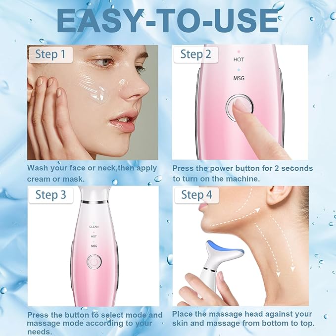 Facial and Neck Beauty Massager,7 Color Face and Neck Beauty Device with 3 Massage Modes,at Home Face Tool for Skin Care(Pink)