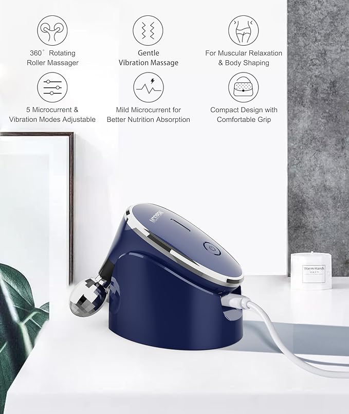 Microcurrent-Facial-Device, 5-in-1 Microcurrent Multifunctional Facial Massager, Face Roller Face Massager for Skin Care, Royal Blue