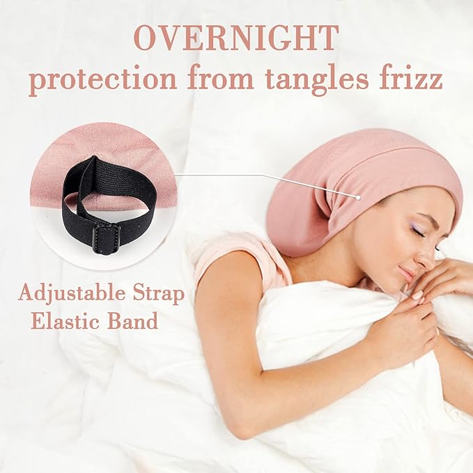 Lulusilk Silk Sleep Mask and Cap Set - Pink Silk Eye Mask and Bonnet Scrunchie Set