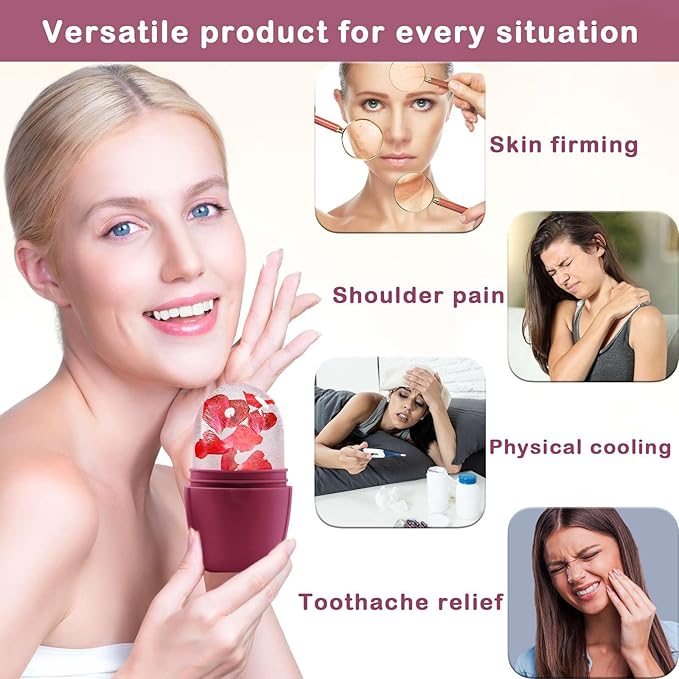 XHJRI Ice Face Roller Massager,Ice Cube Roller for Face, Eyes and Neck Naturally Conditioning and Skin Care,De-Puff Eye Bags,Reduce Migraine Pain,Reusable Massage Silicone Ice Mold (Upgrade Rose)