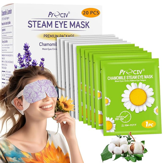 ProCIV FSA/HSA Eligible 20 Packs Steam Eye Masks, Warming Eye Masks for Dark Circles, Disposable Self-heating Hot Eye Mask Soothing Headache, Dry Eyes, Heating Eye Mask for Stress Eye Fatigue Relief