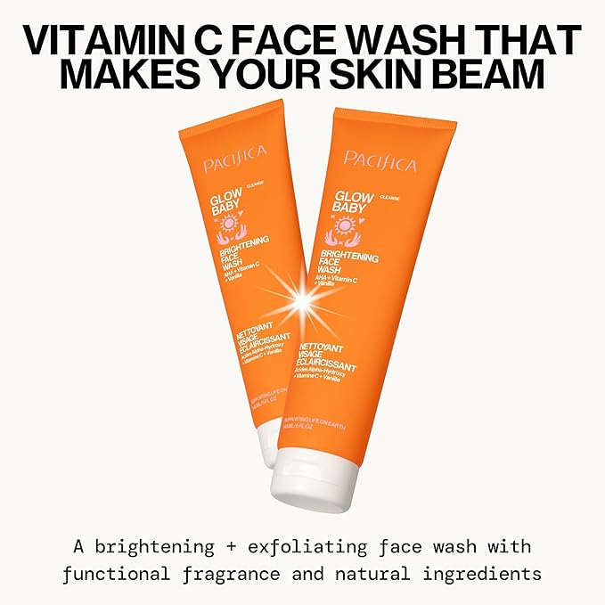 Pacifica Mini Glow Baby Brightening Facial Cleanser 1.4 oz – Vitamin C & Glycolic Acid (AHA) Face Wash– Daily Cleanser for Anti-Aging Exfoliating for Smooth, Even Glowing Skin Vegan Clean Beauty