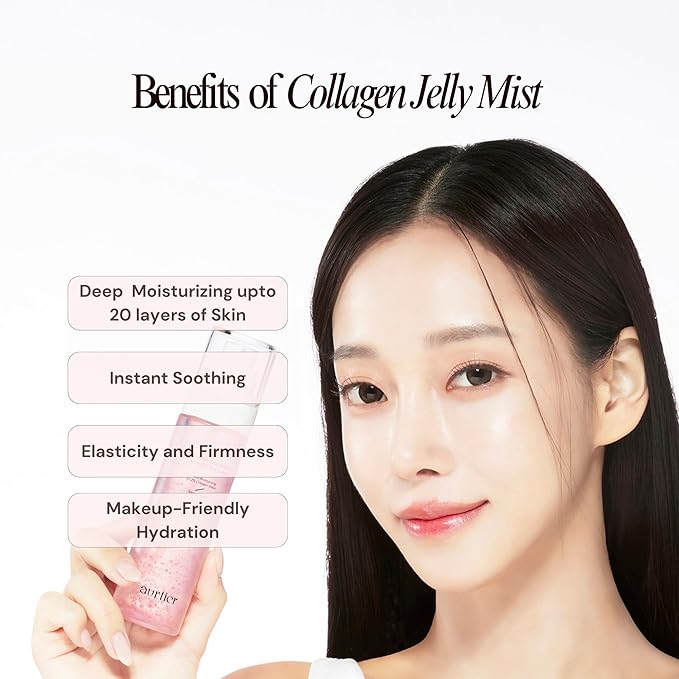 Intensive Hydrating Jelly Mist, Infused with 82.2% Collagen Water, hyaluronic acid, Vegan, Deep Moisturizing, Soothing, Firmness, Glow for All Skin Types (100ml / 3.30 fl oz.)