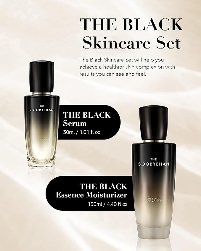 Sooryehan THE BLACK SKINCARE SET (160ml / 5.41 Fl Oz) - Korean Skincare Gift Set, Luxury Premium High-end by LG BEAUTY. Advanced Next Generation Bio Moisturizer & Serum.
