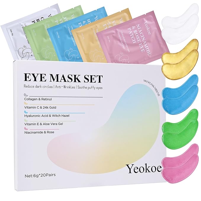 Under Eye Patches for Dark Circles,Eye Mask for Puffy Eyes With Collagen,Retinol,Vitmin C,Hyaluronic Acid and Niacinamide Face Masks Skincare Spa Gifts for Woman 20Pairs