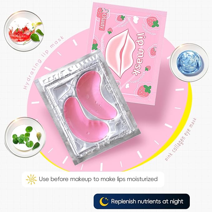 30 Pairs Eye Masks & Lip Masks, Crystal Collagen Under Eye Patches for Puffy Eyes, Moisturizing Lip Mask Pink Lip Pads for Lip Spa Daily Labial Mask Eye Patches for Reducing Fine Lines & Dark Circles