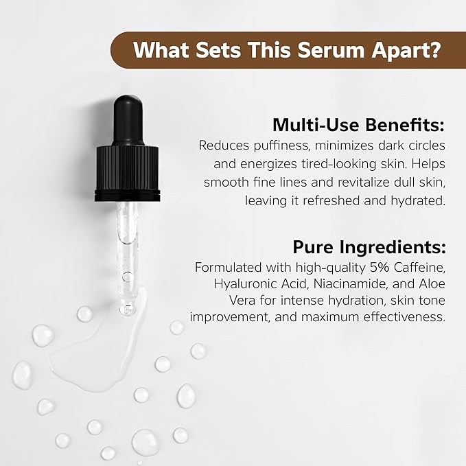 Caffeine Eye Serum for Face and Skin, Hydrating Solution, Reduces Dark Circles, Puffiness & Fine Lines, Moisturizing