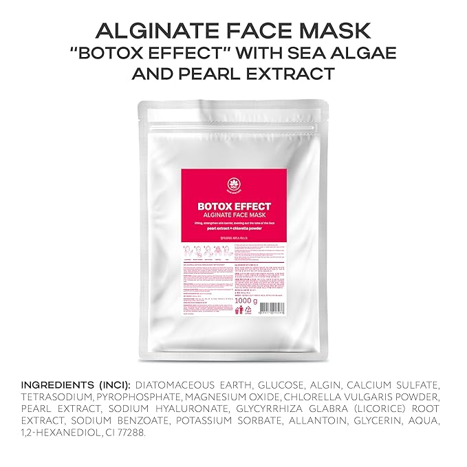 Name Skin Care Alginate Powder Face Mask with Chlorella Seaweed and Pearl Extract - 2.2lb, 40 Applications - Peel Off Korean Beauty Natural Fascial Skincare - Hydrating Moisturizing Peeling Spa Kit