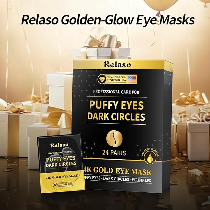 Under Eye Patches, Dermatology Golden Eye Mask with Amino Acid & Collagen, Cooling Eye Care for Wrinkles, Puffy Eyes & Dark Circles, Skincare Treatment, Gift for Women, 20 Pairs