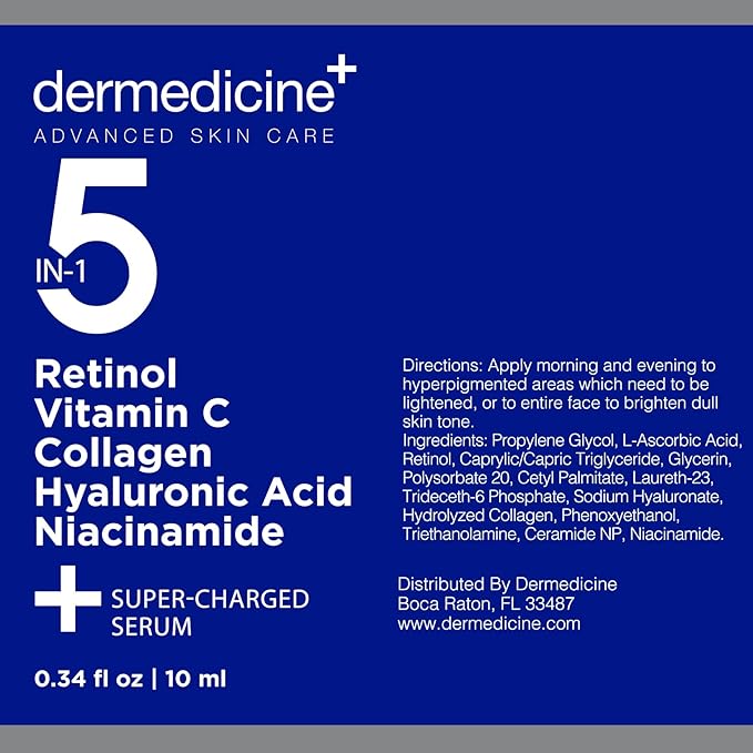 5 in 1 Potent Face Serum with Retinol, Vitamin C, Collagen, Hyaluronic Acid, Niacinamide | May Help Improve Appearance of Fine Lines and Reduce Appearance of Dark Spots Trial Size