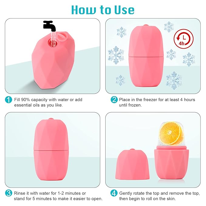 2Pack Ice Roller for Face, Qewro Silicone for Tone skin, Reusable Eye Puffiness Relief, Ice Roller Mold for Neck, Facial Roller to Remove Fine Lines Pores Anti Wrinkles (Pink and Green)