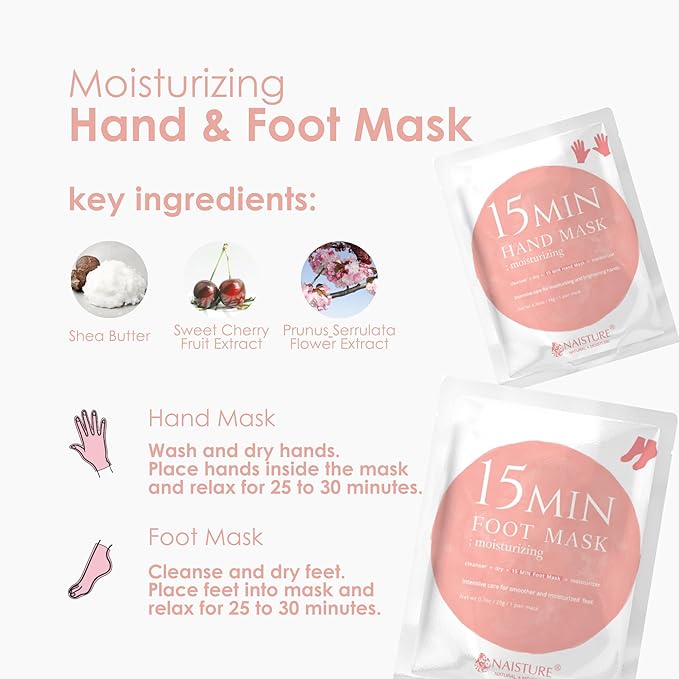 15 Min Pamper Me Kit by Naisture – Korean Spa and Skincare Kit for Women with Hair Mask, Hand and Foot Masks, Eye Mask, and Face Masks