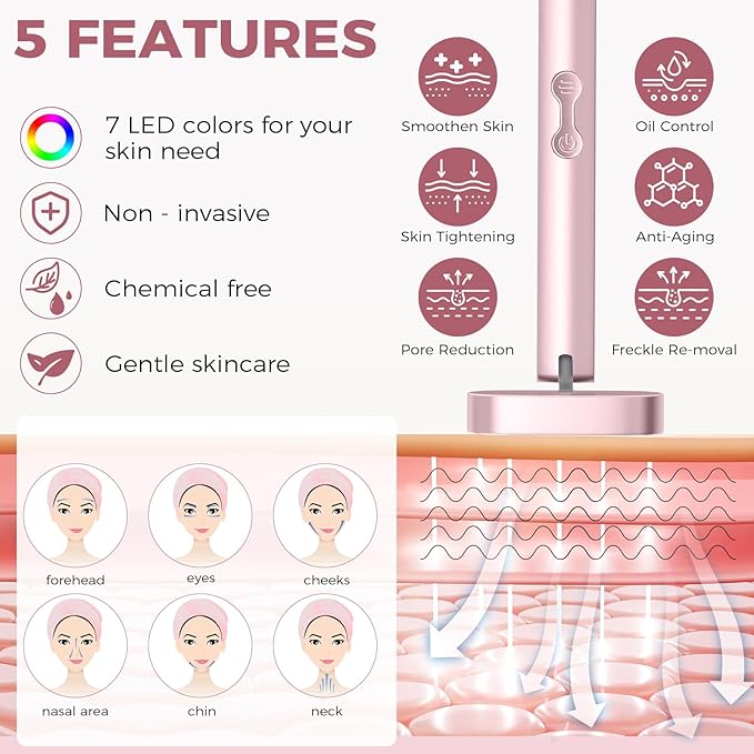 Red Light Therapy for Face, LED Facial Light Therapy Wand for Skin Care at Home Blue Light Face Tool for Neck