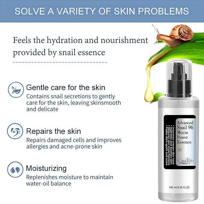 Snail Mucin 96% Power Repairing Essence | Hydrating Serum for Face with Snail Secretion Filtrate and Hyaluronic Acid | Barrier-Loving Formula