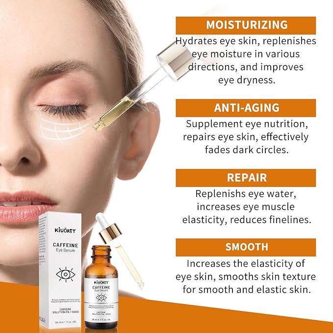 Caffeine Eye Serum with EGCG, 5% Caffeine Solution for Eyes Reduces Pigmentation and Puffiness, Under Eye Serum for Dark Circles, Wrinkles and Fine Lines for All Skin Types, 1 OZ