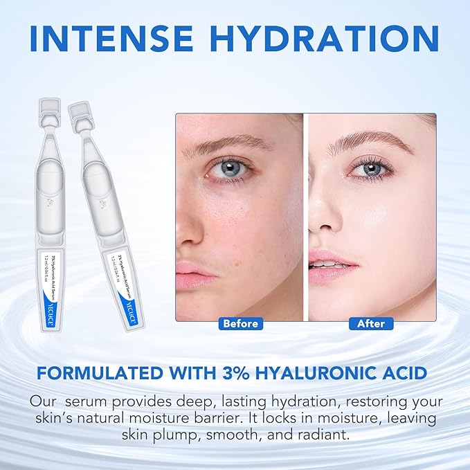 Hyaluronic Acid Serum for Face - 3% Pure Hyaluronic Acid, Hydrating Face Serum for Women & Men, Anti-Aging Skin Care for Hydration & Glow (1.2 ML x 30 PCS)