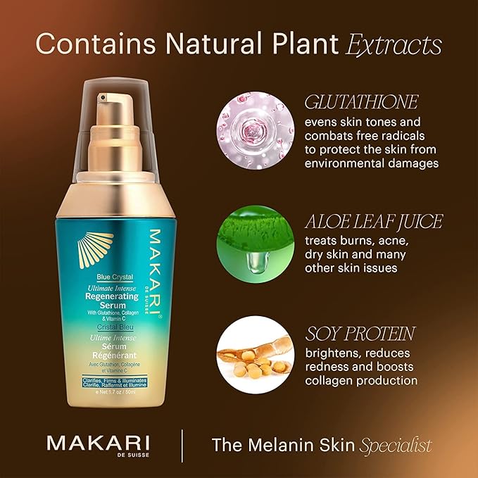Makari Ultimate Intense Blue Crystal Regenerating Serum 50 ml | Anti-Aging and Hydrating Skin Brightening Serum for Face and Body | Skin Care Product with Glutathione, Collagen, and Vitamin C