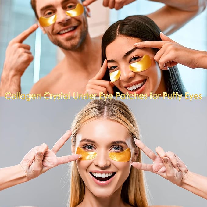 30 Pairs Lip Masks & 24K Gold Eye Mask Bulk Mother's Day Gifts, Collagen Crystal Under Eye Patches for Puffy Eyes, Effectively Moisturizing Lip & Eye Skin Care, Reducing Fine Lines Dark Circles