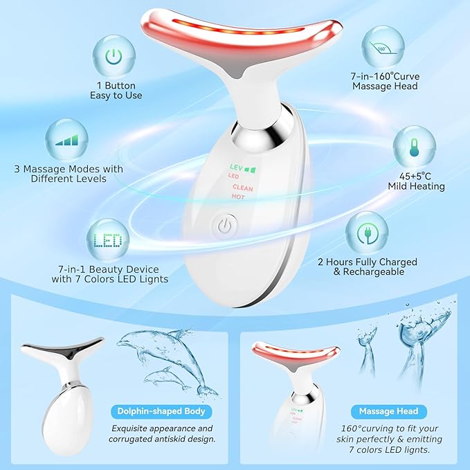 Face and Neck Massager T𝗈𝗈I, 7 C𝗈I𝗈r Facial Massager for Face and Neck, Face 𝖲cuIpting Tool for S𝗄in Care