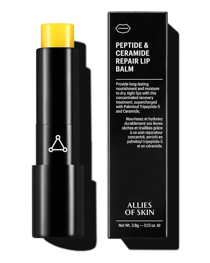 Allies of Skin Peptide & Ceramide Repair Lip Balm with Palmitoyl Tripeptide-5, Ceramide NP, Sea Buckthorn Oil, Avocado Oil, Sunflower Seed Oil, Shea Butter, Vitamin C & E. 3.8g/ 0.13 oz