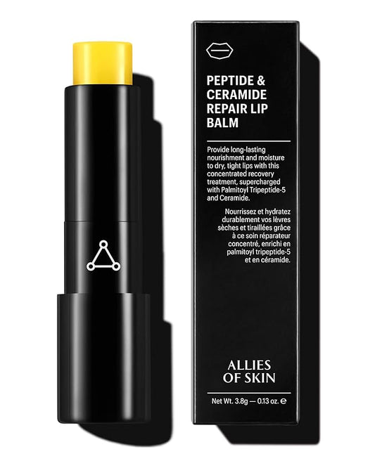 Allies of Skin Peptide & Ceramide Repair Lip Balm with Palmitoyl Tripeptide-5, Ceramide NP, Sea Buckthorn Oil, Avocado Oil, Sunflower Seed Oil, Shea Butter, Vitamin C & E. 3.8g/ 0.13 oz