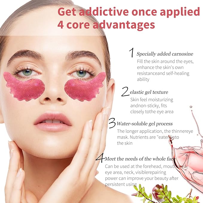 MOND'SUB Under Eye Mask - 6 Pairs Orange Crystal Eye Mask for Sleeping- Puffy Eyes Dark Circles Treatments with Hyaluronic Acid, Reduce Under Eye Bags and Smooth Wrinkles, Brighten (Cranberry)