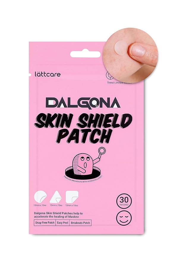 lattcare Dalgona Skin Shield Patches | Dalgona Candy Shaped Hydrocolloid Acne Patches | Make Your Face Acne Look Cute | No Dyes, Vegan, Cruelty Free | (30 Count / 3 Shape Sizes)