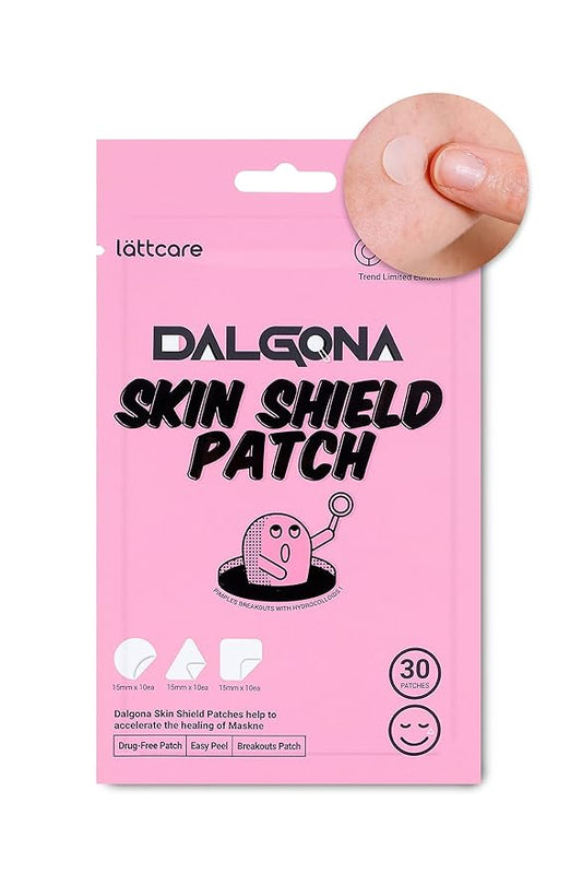 lattcare Dalgona Skin Shield Patches | Dalgona Candy Shaped Hydrocolloid Acne Patches | Make Your Face Acne Look Cute | No Dyes, Vegan, Cruelty Free | (30 Count / 3 Shape Sizes)
