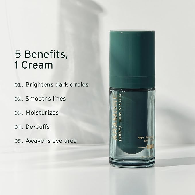 NAD+ Renewing Eye Cream with Retinol - Brightens Dark Circles, De-Puffs, Smooths Lines, Hydrates, & Energizes Under-Eye Area - 15ml