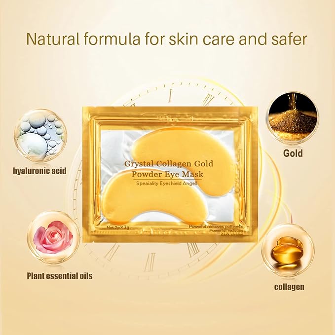 24K Gold Under Eye Patches, 100 Pairs Gold Collagen Under Eye Mask Skincare for Puffiness Eyes Dark Circles Treatments, Rreduce Wrinkles Fine Lines Firm Skin, Spa Salon Estheticians Supplies