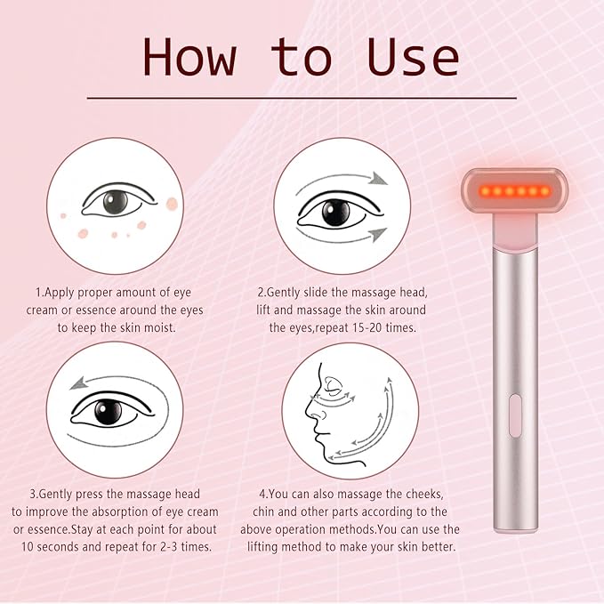 Light-Therapy-Wand, Red Light Therapy for Face and Neck - Facial Wand Red & Blue Rejuvenation Face & Eye Massager Skincare Tool (Pink)