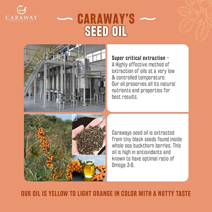 CARAWAY Sea Buckthorn Seed Oil – 1 Fl Oz | Sea Buckthorn Oil for Face | Super Critical Extract of Himalayan Sea Buckthorn Seeds