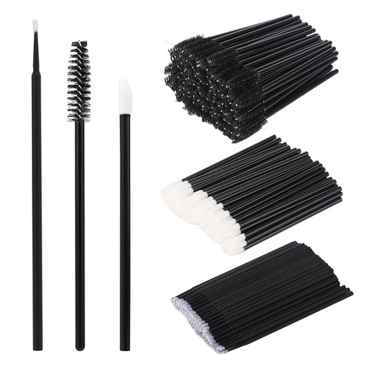 300 Pcs Spoolies Mascara Wands and Lip Brushes and Micro Swabs Applicator Disposable Eyelash Brushes Lipstick Tester Makeup Applicator Tool Black
