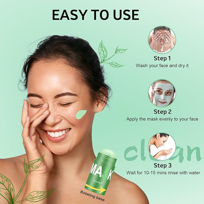 Green Tea Face Mask, Green Mask Stick For Face, 2PCS Deep Cleanse Stick Clay Blackhead Remover Poreless For Purifying, Moisturizing, Oil Control Reduce For All Skin Types
