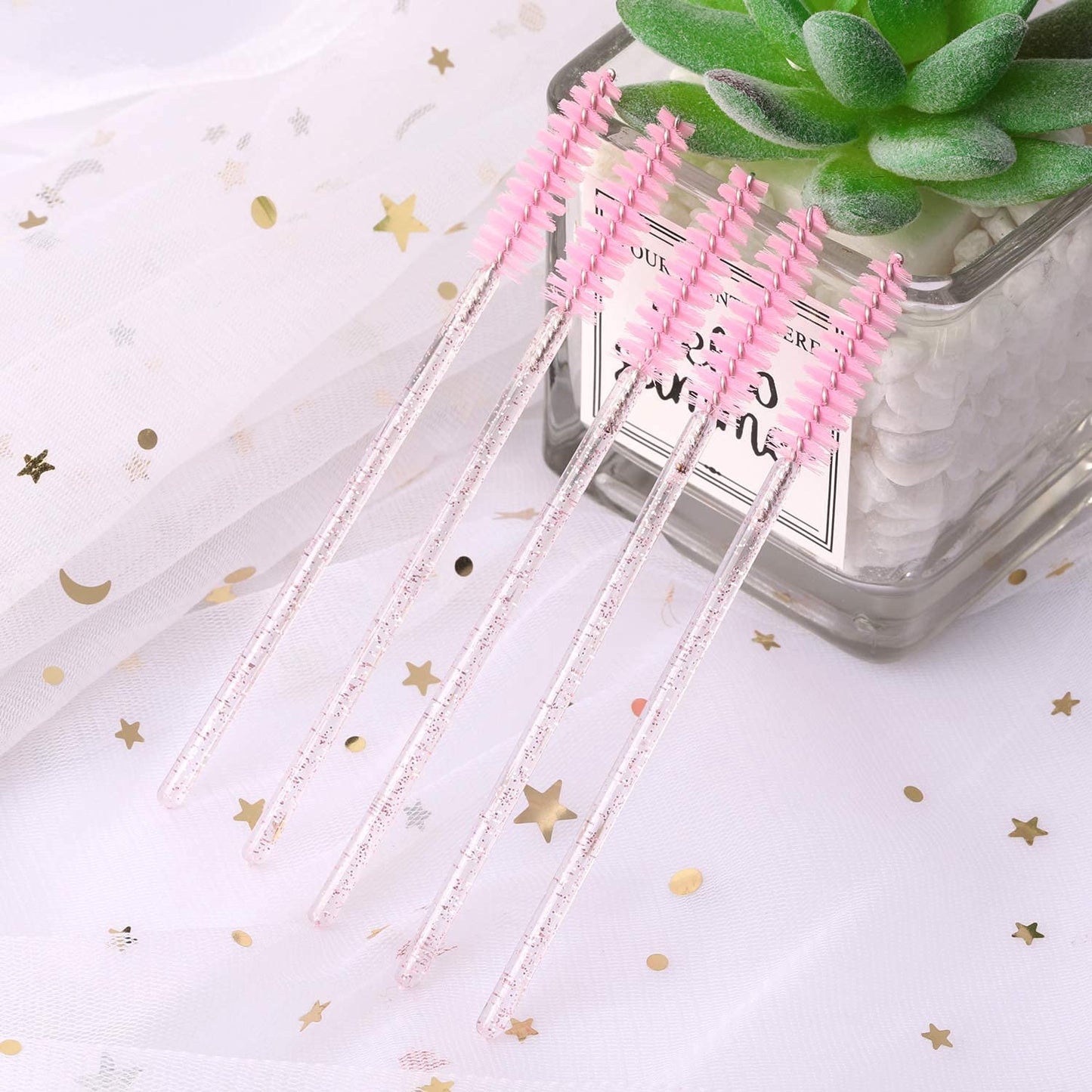 Tbestmax 500 Disposable Mascara Wands Eyelash Brush Spoolies for Eyebrow Eye Lash Extension Pink