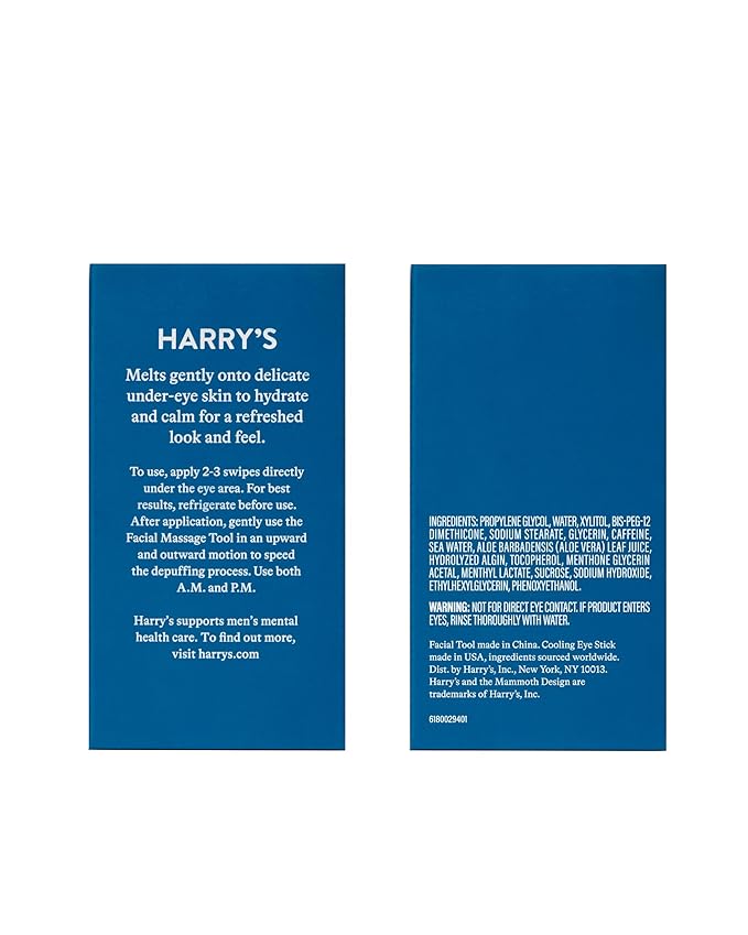 Harry's Cooling Eye Kit for Men - Gua Sha Depuffing Facial Massage Tool and 2 Cooling Eye Sticks