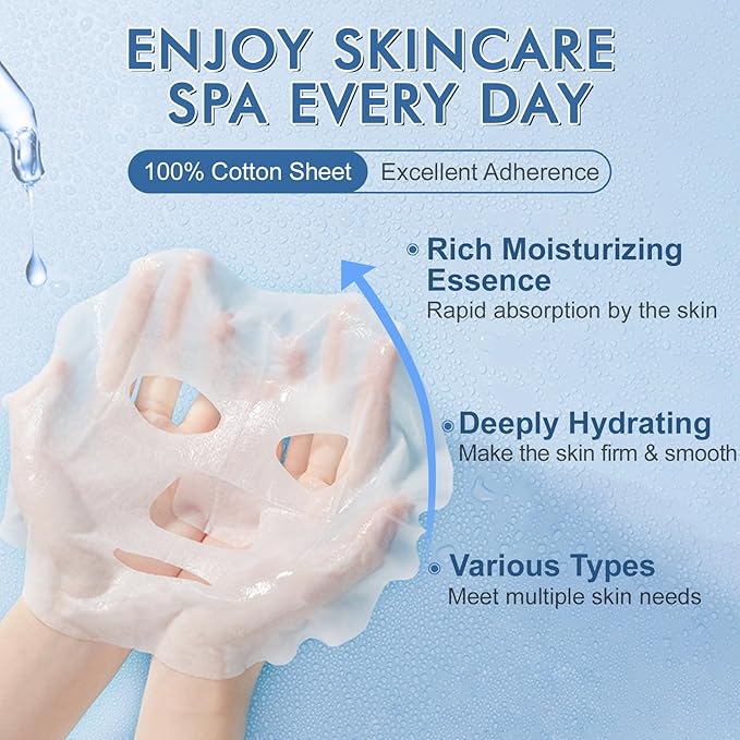 126 Pack Sheet Face Masks Skincare, Bulk Facial Mask Gifts Set for Women Skin Care, Hydrating Face Masks Suitable for All Skin Types, Face Mask Spa for Sensitive Skin