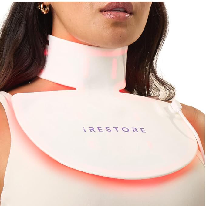 iRestore Illumina LED Neck & Chest Anti Aging Mask – for Smoother, Firmer and Glowing Skin at Home – Red and Infrared Light Therapy for Neck – Red Light Skincare Device with 230 LEDs (White)