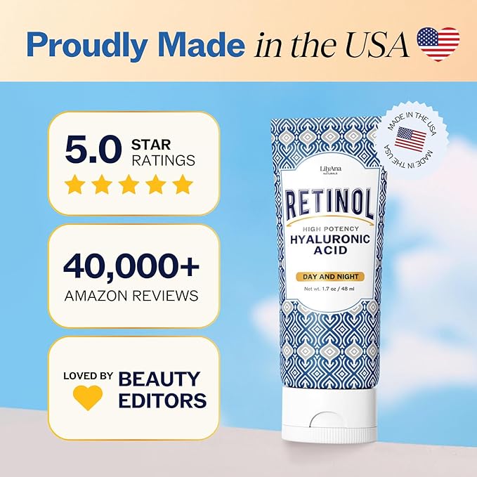 LilyAna Naturals Retinol Cream - Anti-Aging Moisturizer for Face & Neck, Made in USA, Wrinkle Reduction - 1.7oz, 2 Pack