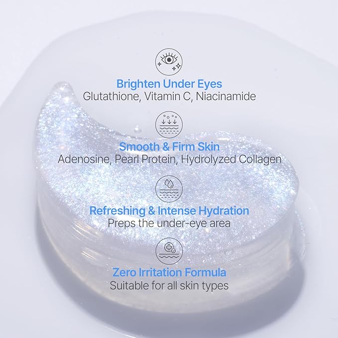 PETITFEE Aura Quartz Hydrogel Eye Mask Blue 60 pcs (30 pairs) - Eye Patch for Dark Circles, Brightens Under Eyes, Glutathione, Ascorbic Acid, Puffy Eye Bags, Cooling, Firms Eye Area, Intense Hydration