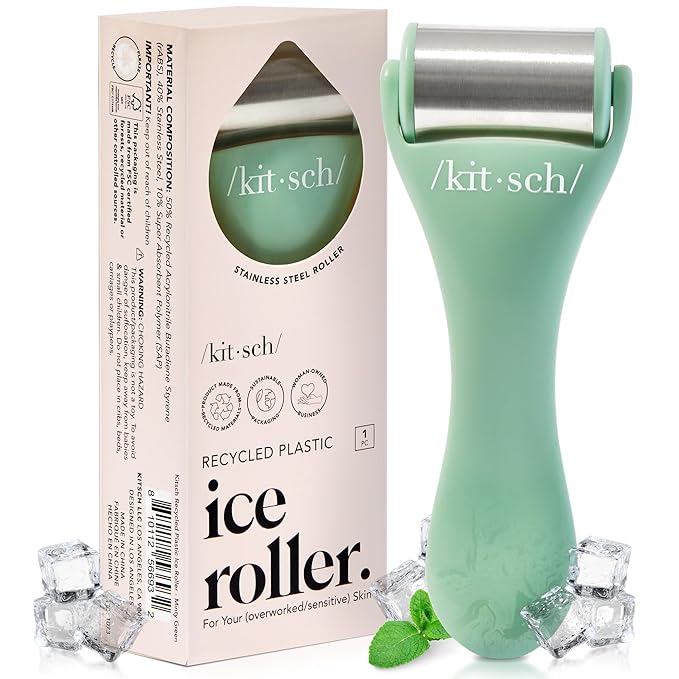 Kitsch Ice Roller for Face - Stainless Steel Ice Face Rollers for Women - Soothes Facial Puffiness, Sore Muscles, and Headaches | Self Care Gifts for Women - Minty Green